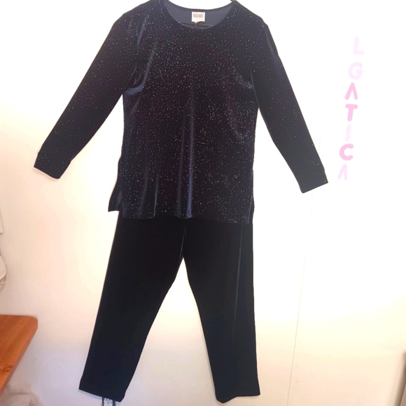 Vintage R&M Richards Velvet Women's Set  blouse & Pants Navy Glitter sz 10. - Picture 1 of 16